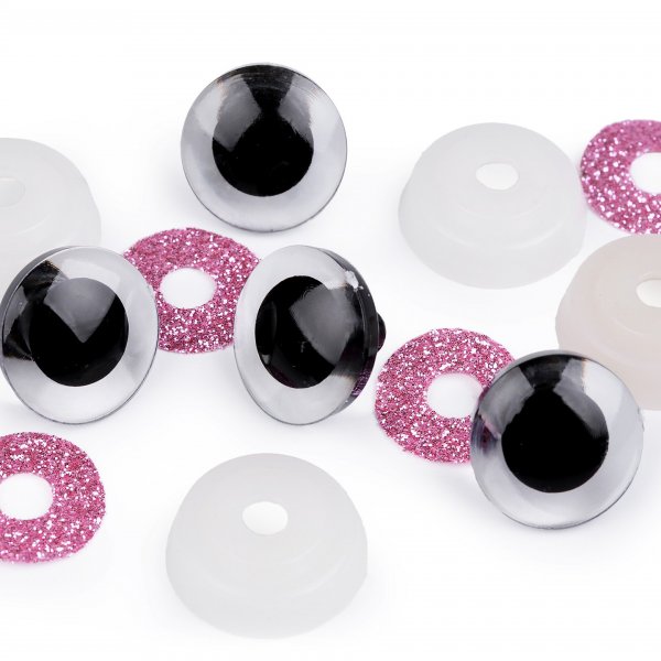 1. Biztonsági szem - Glitteres 3 D hatású 16 mm - Rózsaszín csillogós - OLCSÓBB LETT!