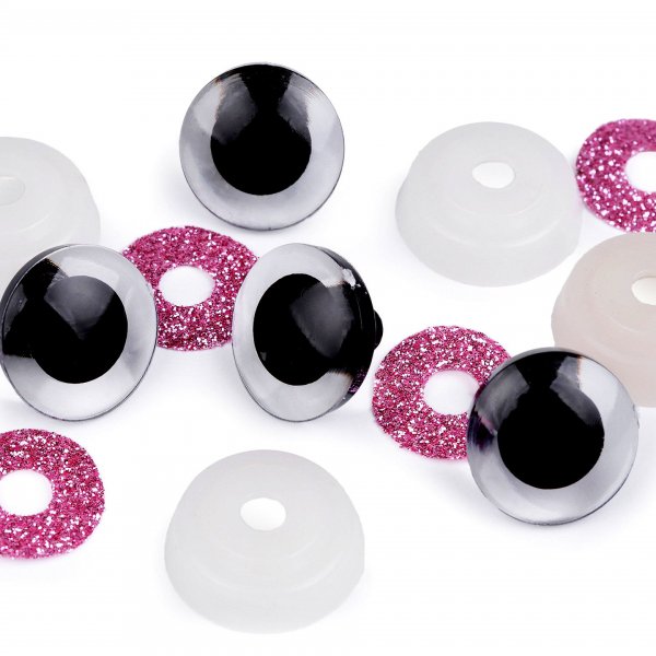 1. Biztonsági szem - Glitteres 3 D hatású 10 mm - Rózsaszín csillogós 