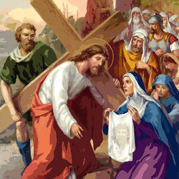 Stáció- VI. Veronika kendőjét nyújtja Jézusnak